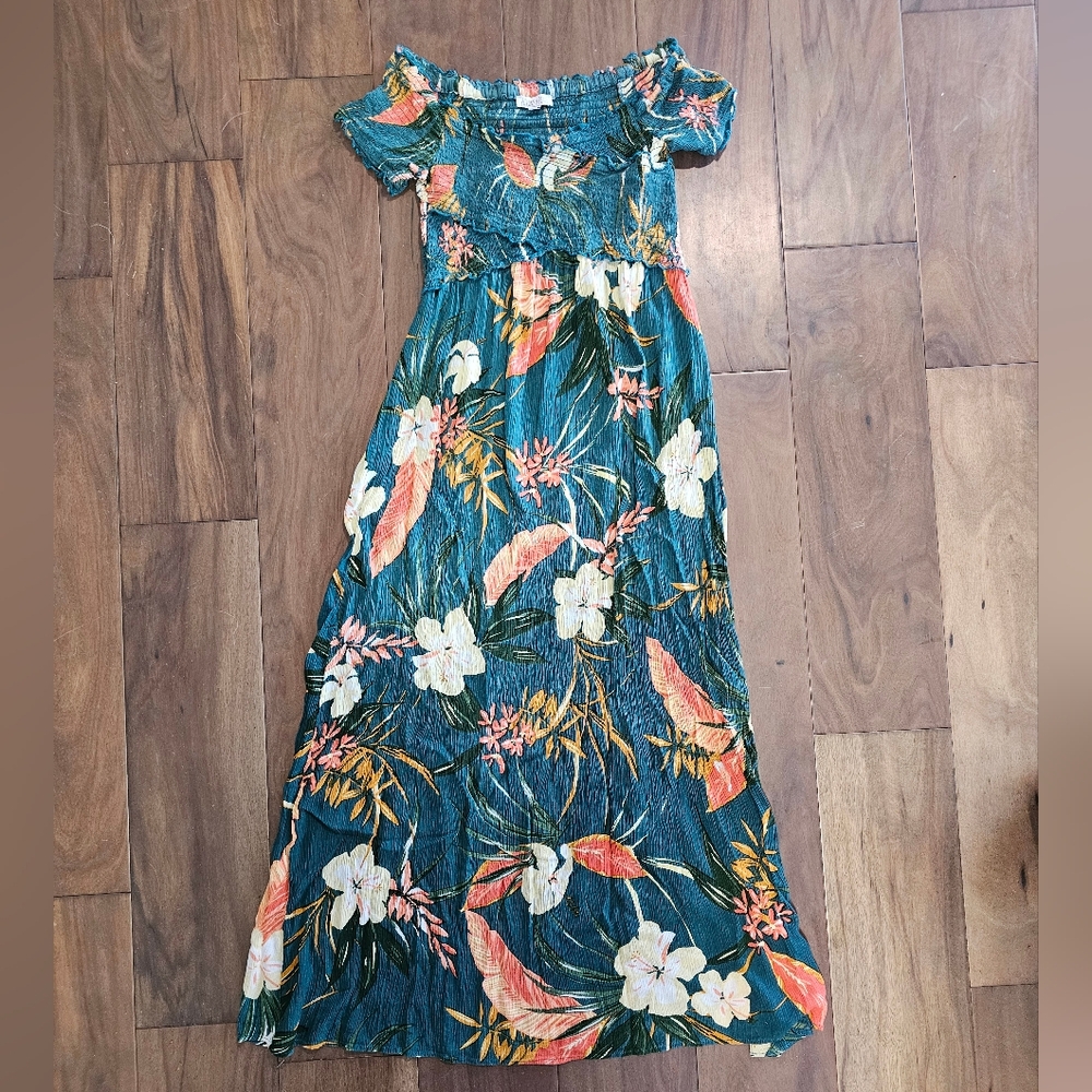 Patrons of Peace Teal and Coral Floral Dress Size Small